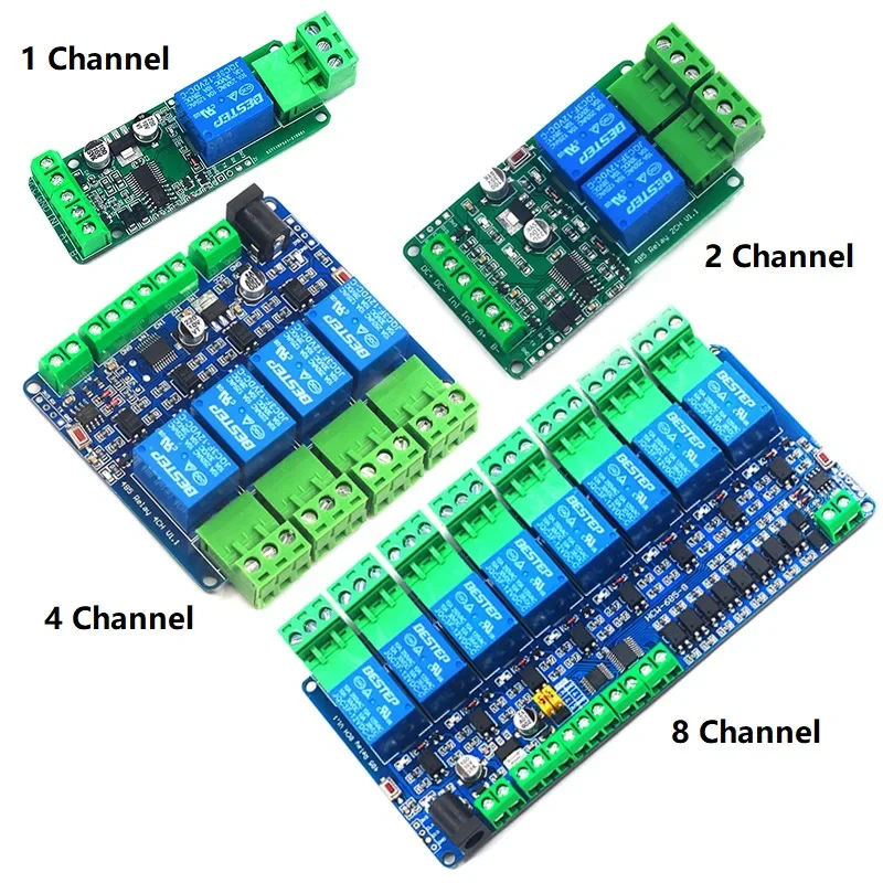 Modbus-RTU Relay Module 1/2/4/8 Channels 10A 5V 12V 24V Switch Input Output Optocoupler Isolation RS485 TTL Communication