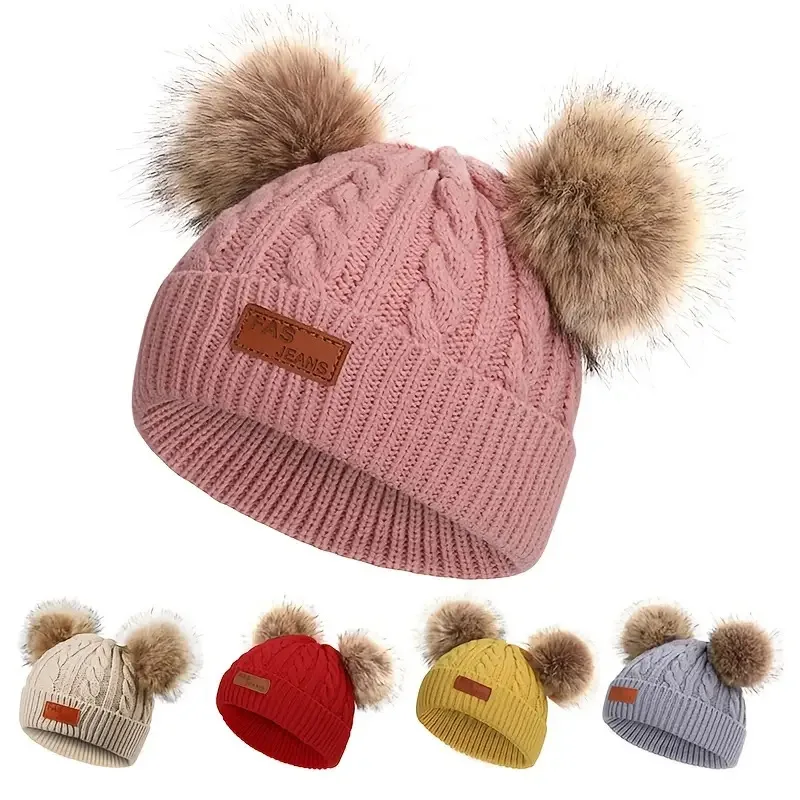 Cute kids Beanie Hat Dime Decorated Cold Hat Patch Knit Hat