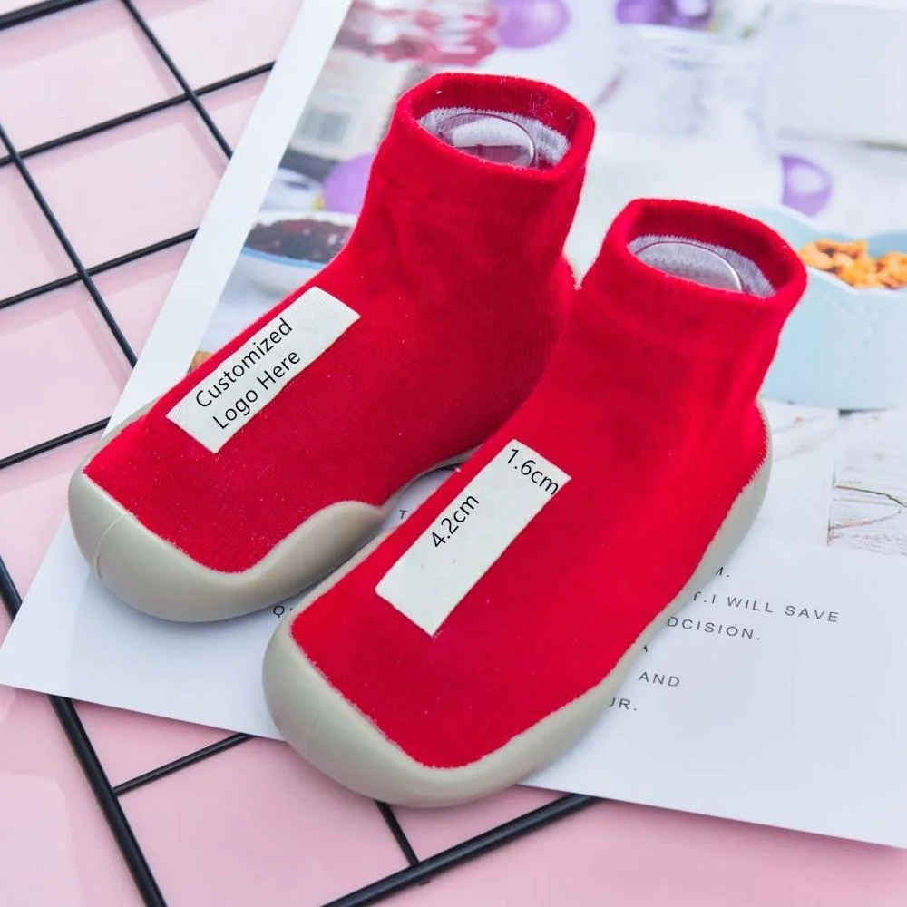 custom cotton socks anti-slip rubber soled toddle baby shoes socks