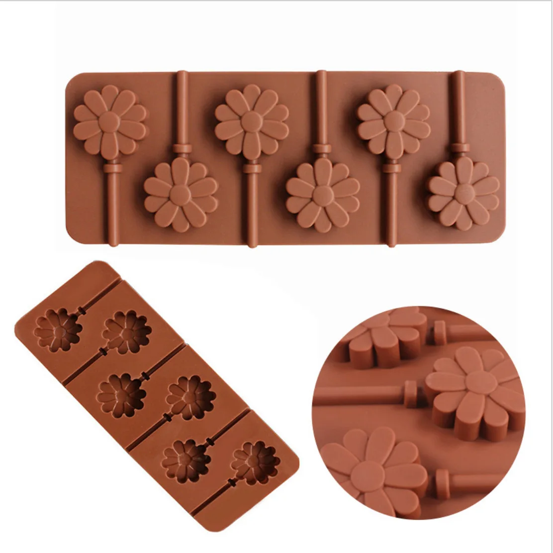 Yongli E-22 silicone lollipop mold with stickshard candy lollipop sucker chocolate molds small chrysanthemum flower shaped
