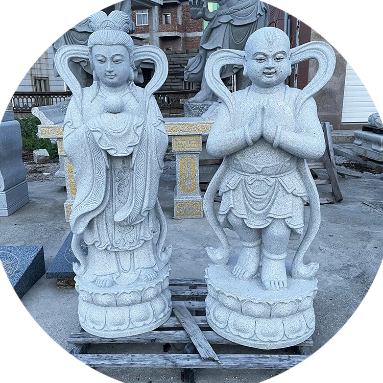 Chinese Stone Hand Carved JIN TONG YU NV Boy And Girl Attendants Of Fairie The Golden Child and Jade Maiden Statue of Taoism