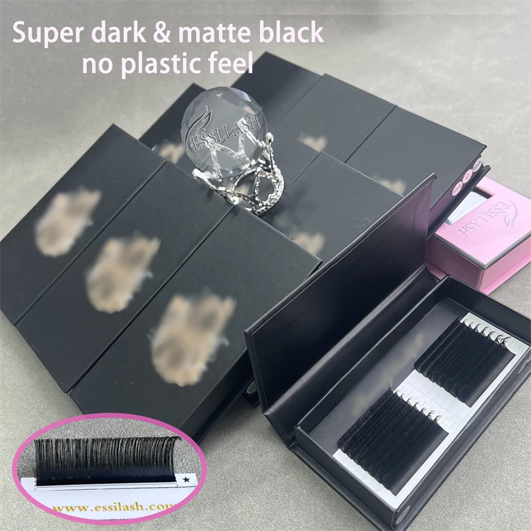 Soft Mink Pbt 0.03  0.05 12Rows Velvet Fanning Eyelash Extensions  Cashmere Trays Dark Matte Cashmere Volume Lash Trays