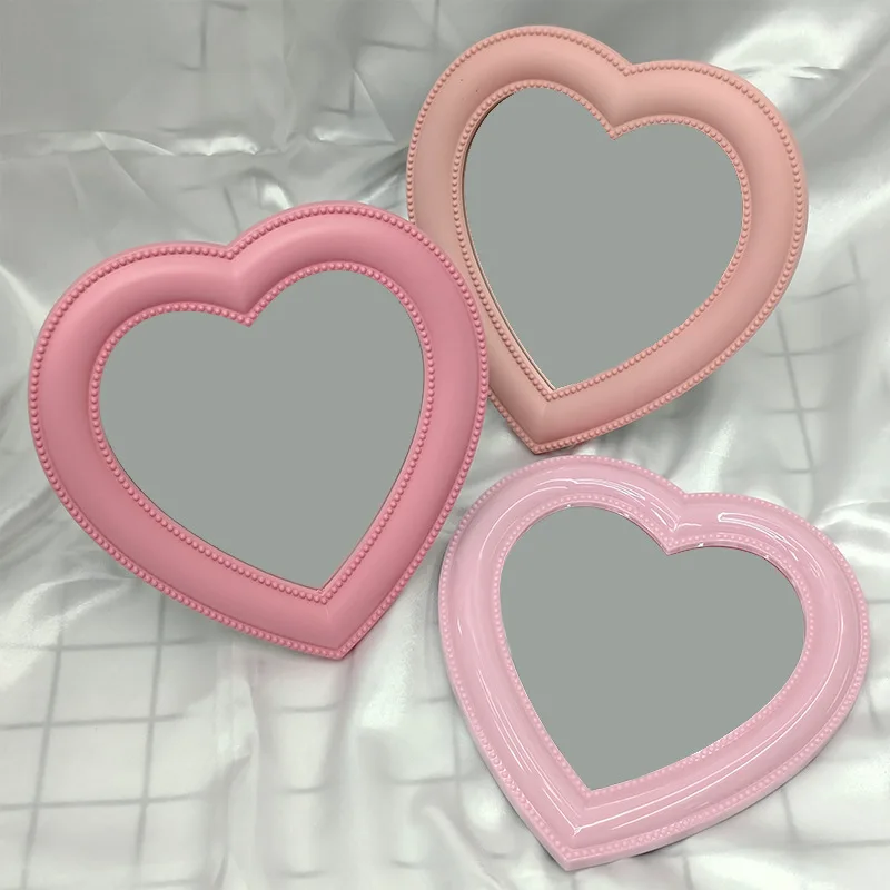 YUE New Wholesale Love Desktop Makeup Mirror Dual-purpose Wall-mounted Dressing Mirror Cute Heart-shaped Posing Props