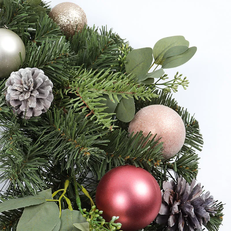 New Design 24 Inch Wreath Supplier With Pine Cone Ornaments Christmas Ball Wreath For Front Door