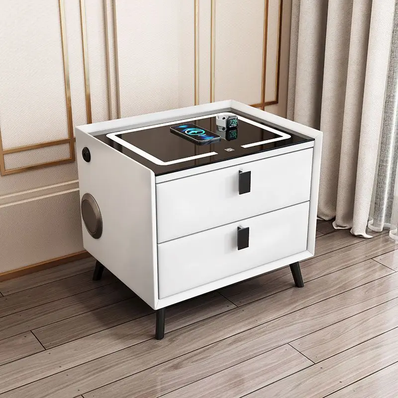 Contemporary Smart Bedside Table with Digital Clock and Alarm Features