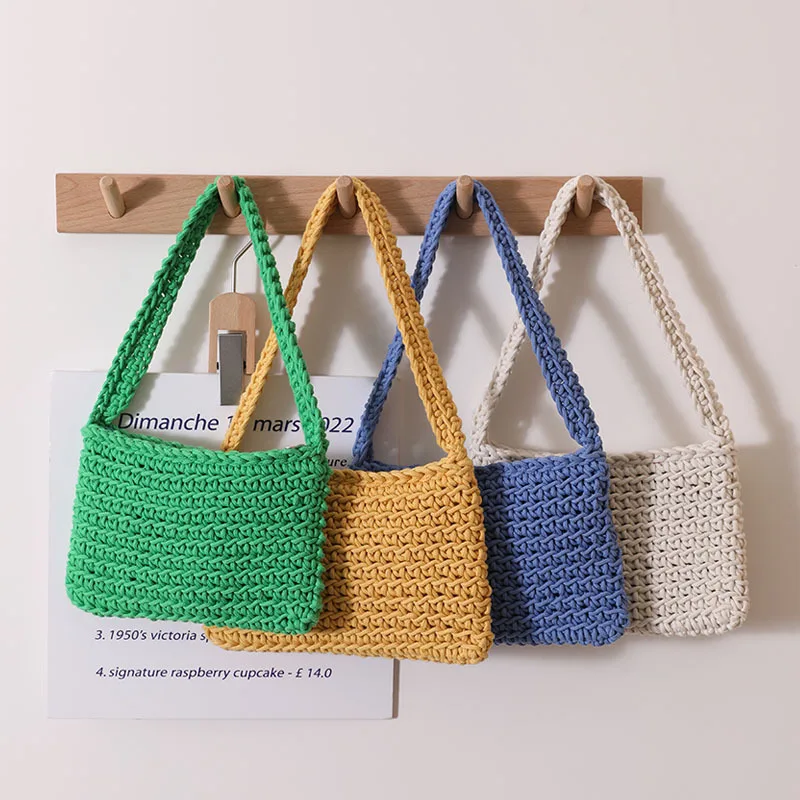 Wholesale Colorful Hand Made Custom Mini T Shirt Yarn Phone Sling Shoulder Crochet Bags