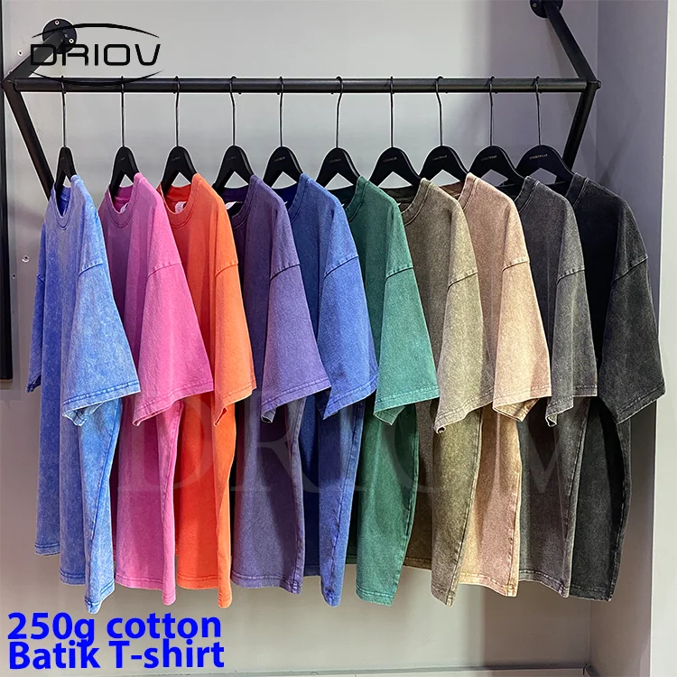 Summer 250g Cotton Batik T-shirt Custom Logo sun faded t shirt wholesale blank faded oversized Vintage batik t shirts