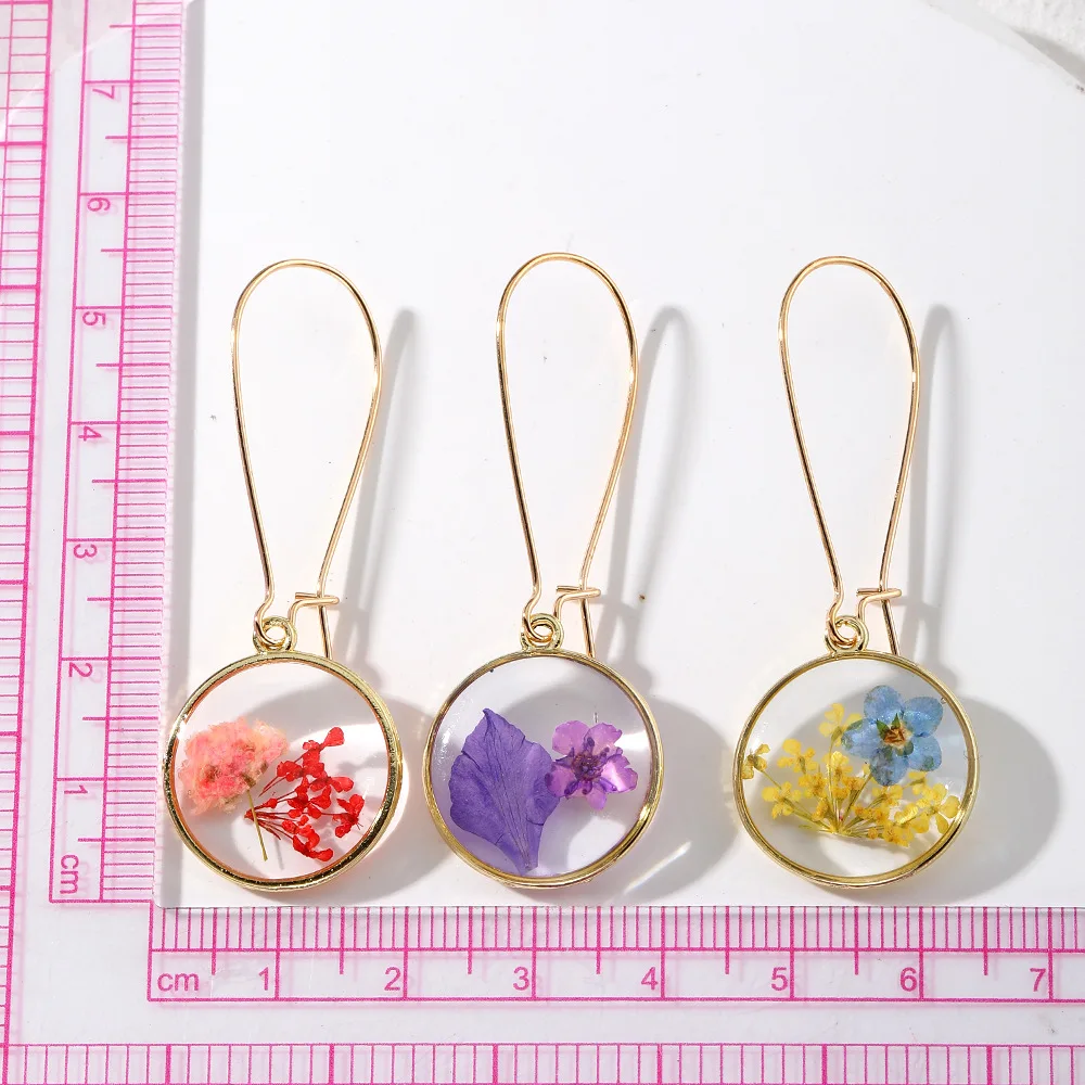 Cross Border Pierced Dangle Earrings Wholesale Bulk Earrings Women Luxury Geometric Round Dried Flower Earrings