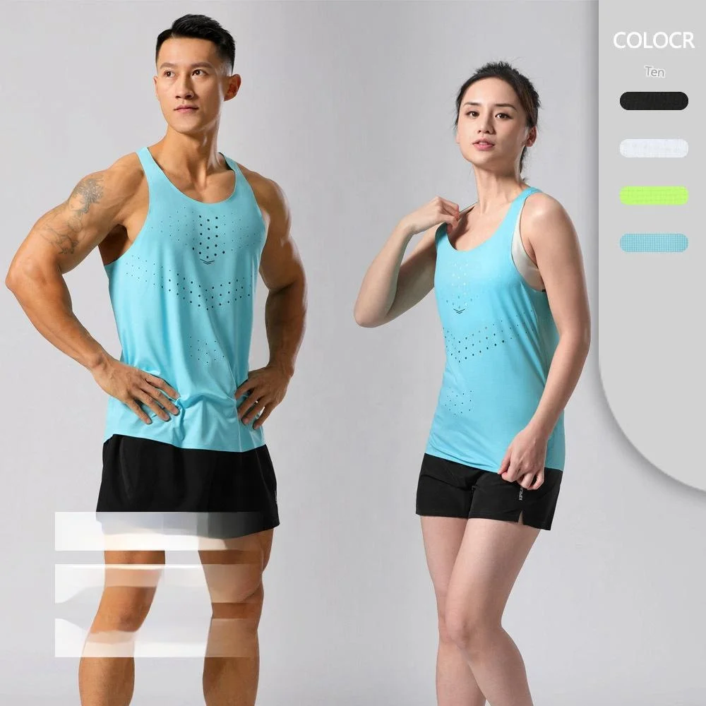 Custom Ultra Light Welded Seamless Laser Cut Mens Women Quick Dry Racer back Marathon Singlet vest Running sleeveless shirt