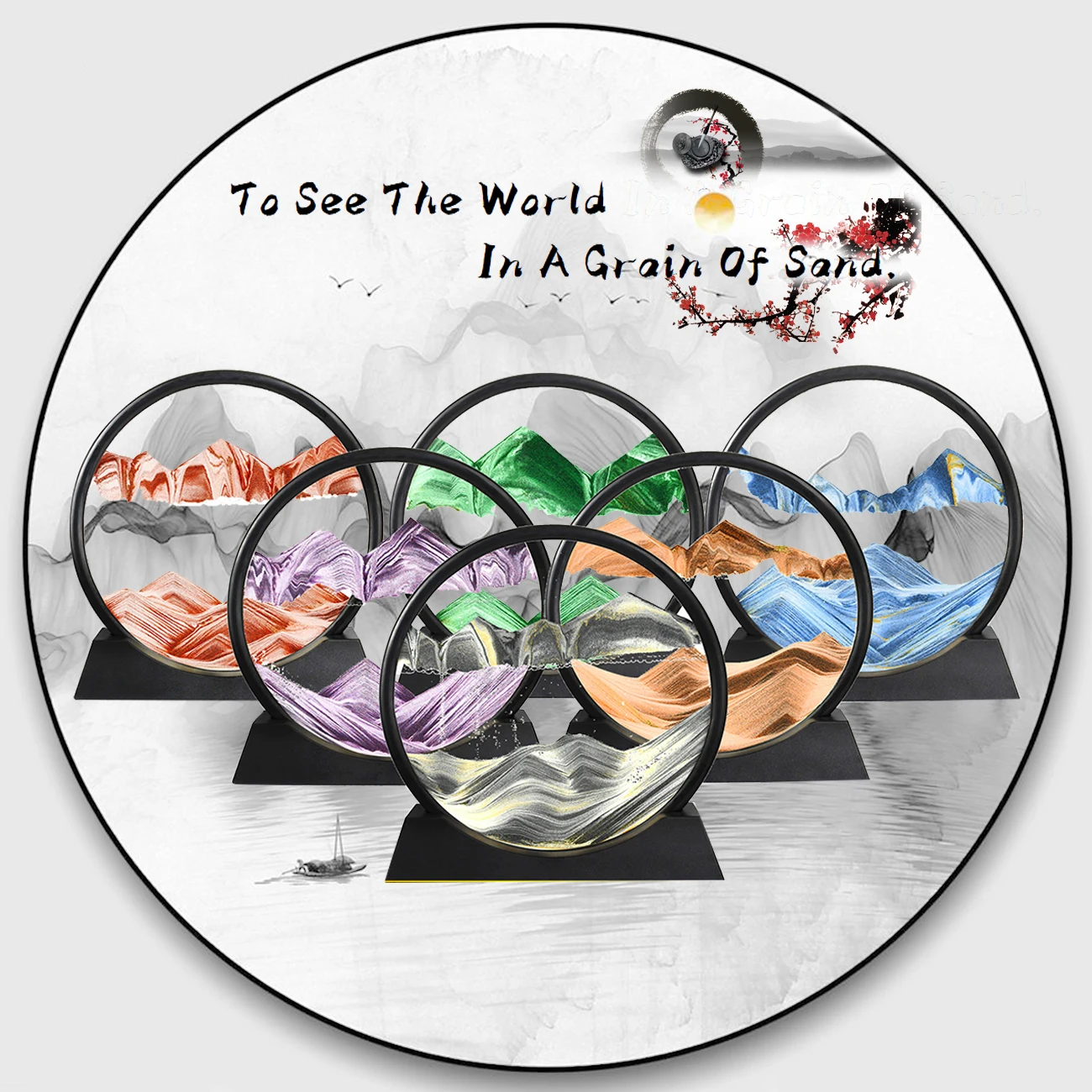 CPC 3D Deep Sea Sand Art Picture Sandscapes Round Glass Display Flowing Sand Frame Moving Sand Art Decor stress relief toy