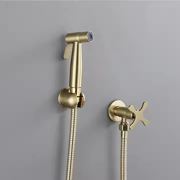 Luxury Brushed gold Wall mounted 304 Stainless Steel Toilet Bidet Sprayer Set Shattaf Muslim Shower Bidet Sprayer