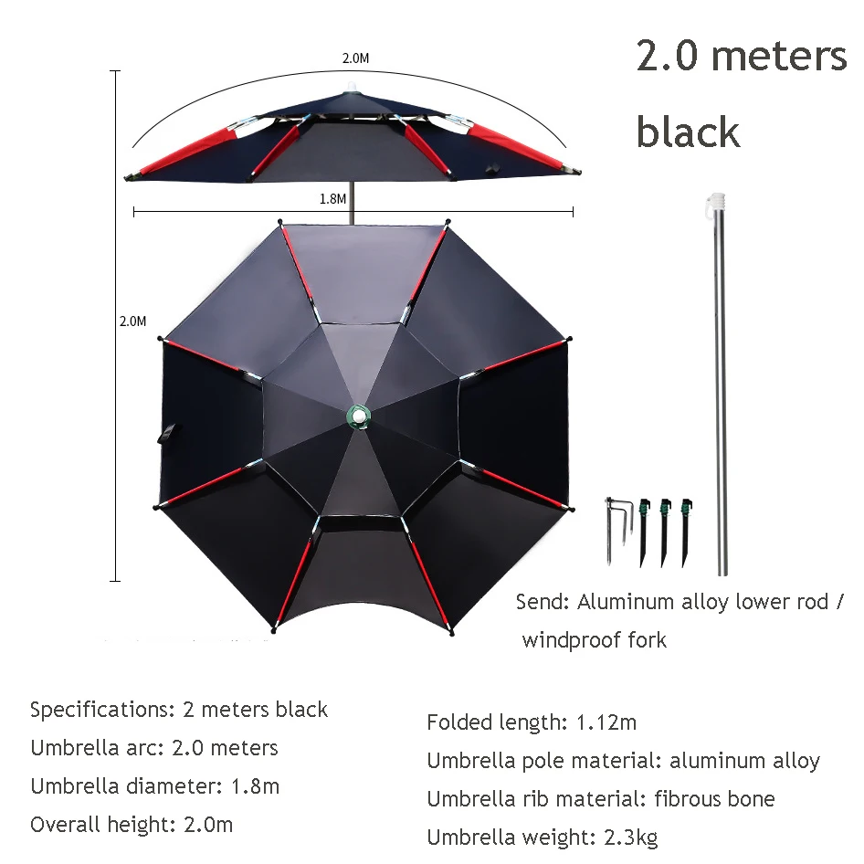 Outdoor Pop-Up Fishing Umbrella Double Layer Waterproof Prevent Outside Line Adjustable Pop-Up Fishing Umbrella Frame