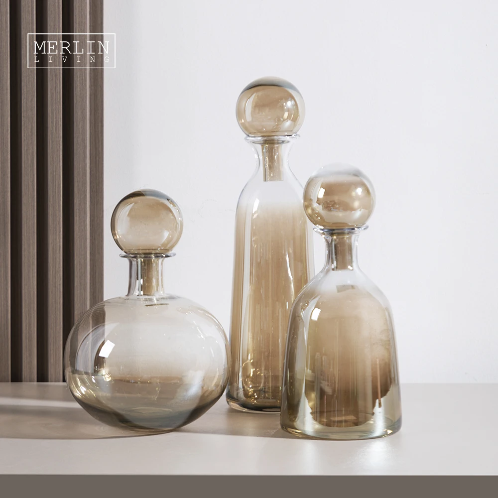 Merlin Living Amber Glass Vase Ball Socket Tabletop Luxury Vase Decoration For Glass Flower Vase
