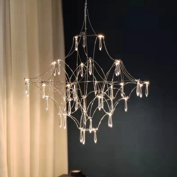 Modern simple creative stainless steel chandelier living room dining room Crystal light