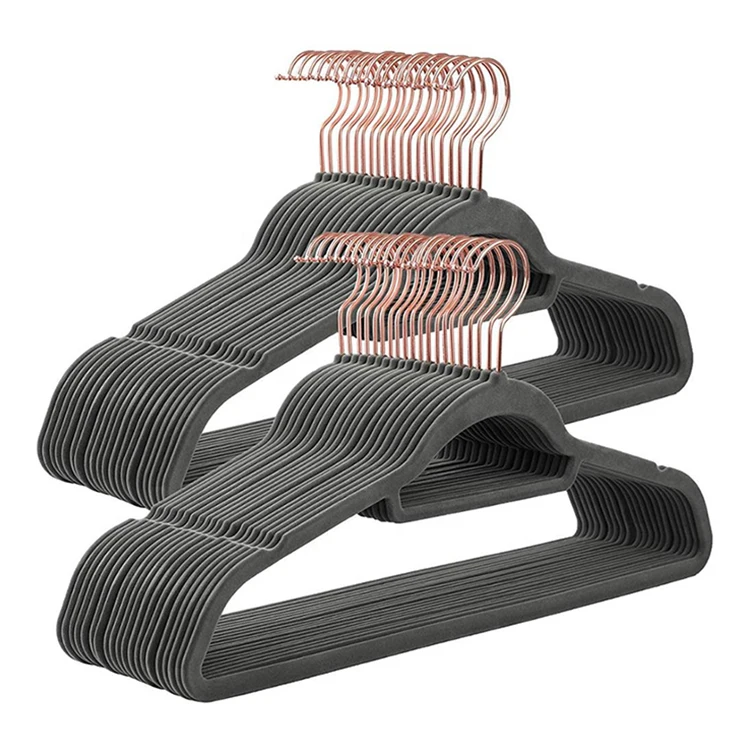 Assessed Supplier 360 Degree Rotatable Hook Soft Cloth Hanger Velvet Hanger Black 50 Pack