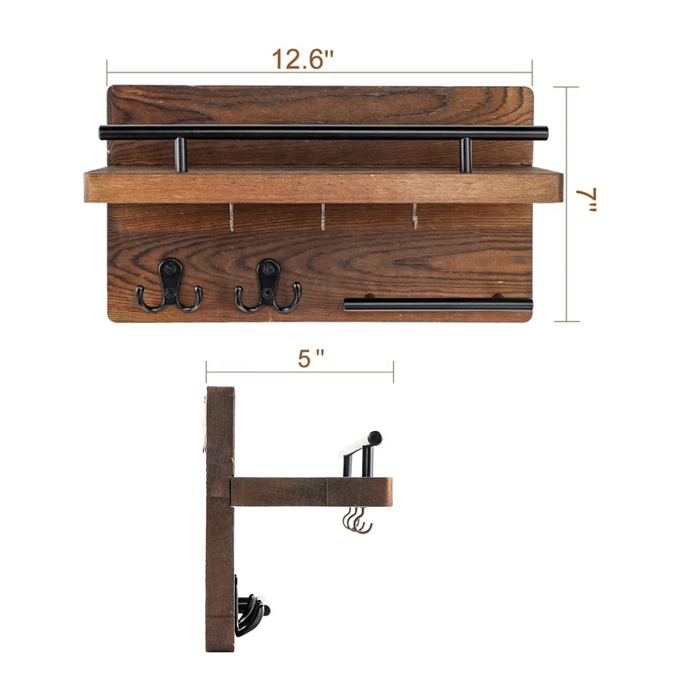 Farmhouse Wood Key Hanger for Wall Mail Holder Organizer Entryway Decorative Hanging Rack