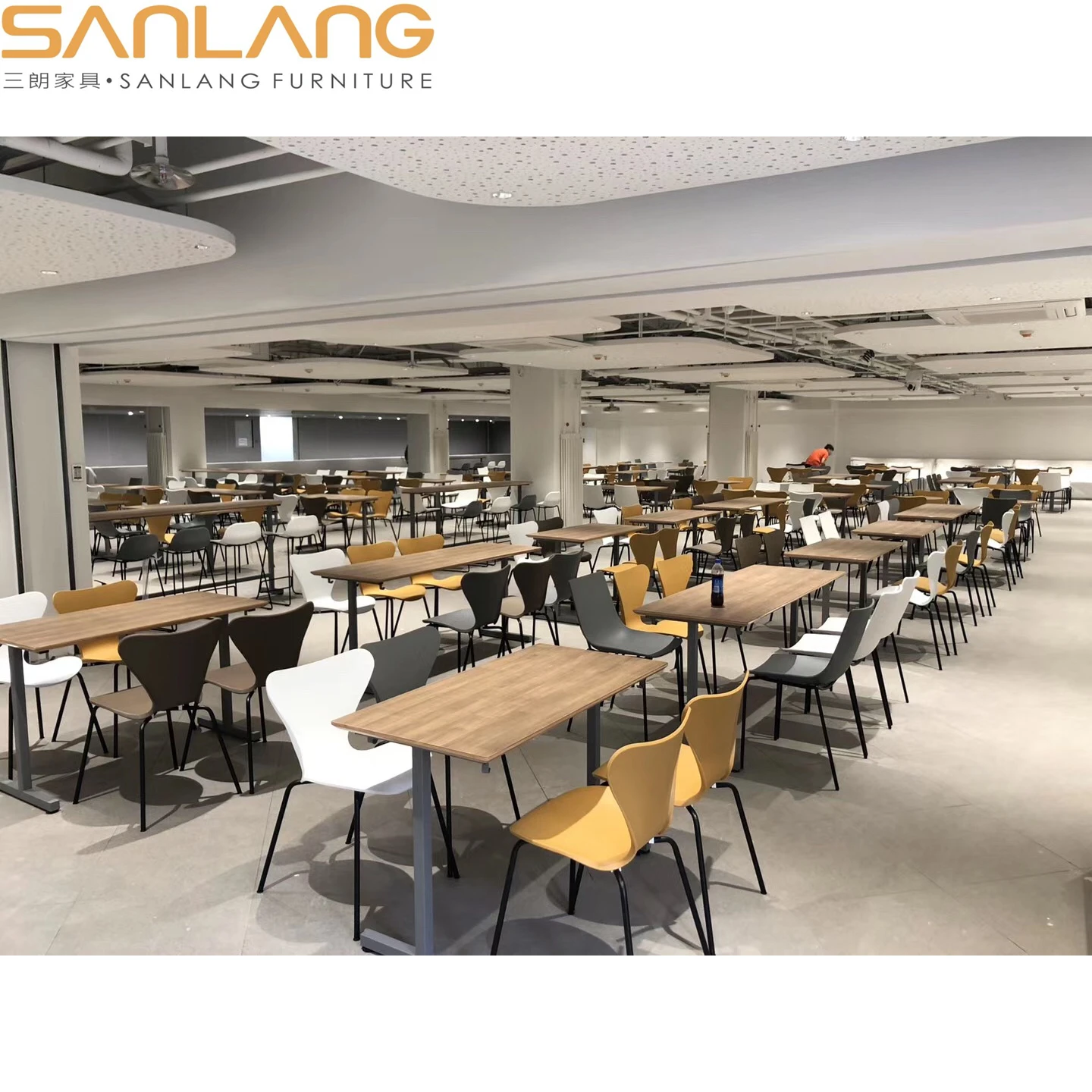 Northern europe style restaurant food court laminate furniture stainless steel leg metal luxury coffee tables dining table set