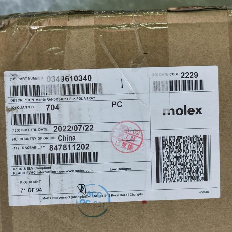 Original 2.0mm Mini50 Header Molex Connector 349610340 Male PCB Surface Wire to Board Right-Angle Hybrid Black 34 Pin for Sale