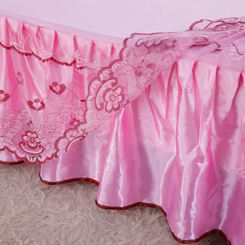Hot sale European Korean princess solid color polyester light luxury cheap bedding set three poeces bed skirt lace edge