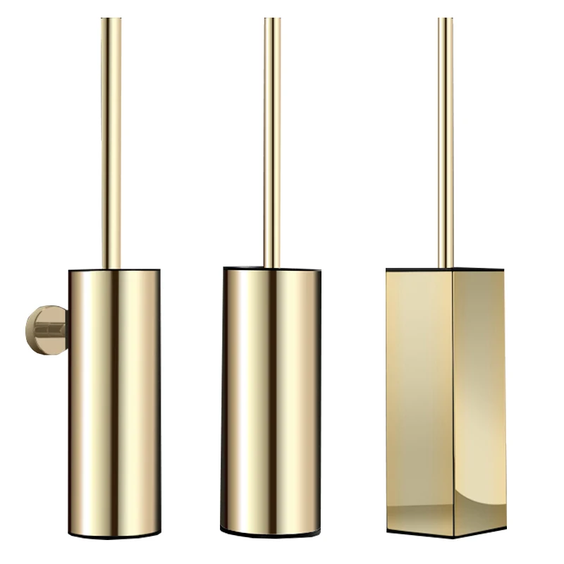 Household wall mounted stainless steel toilet brush holder set brushed gold black toilet cleaning brush holder for bathroom