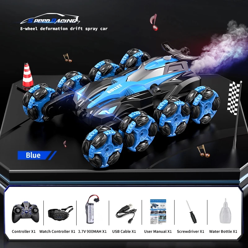 8 Wheel Rc 2.4g Dual Remote Control Racing Car 4wd High Speed Spray Drift 360-Degree Gesture sensing Stunt Children Toys Gifts