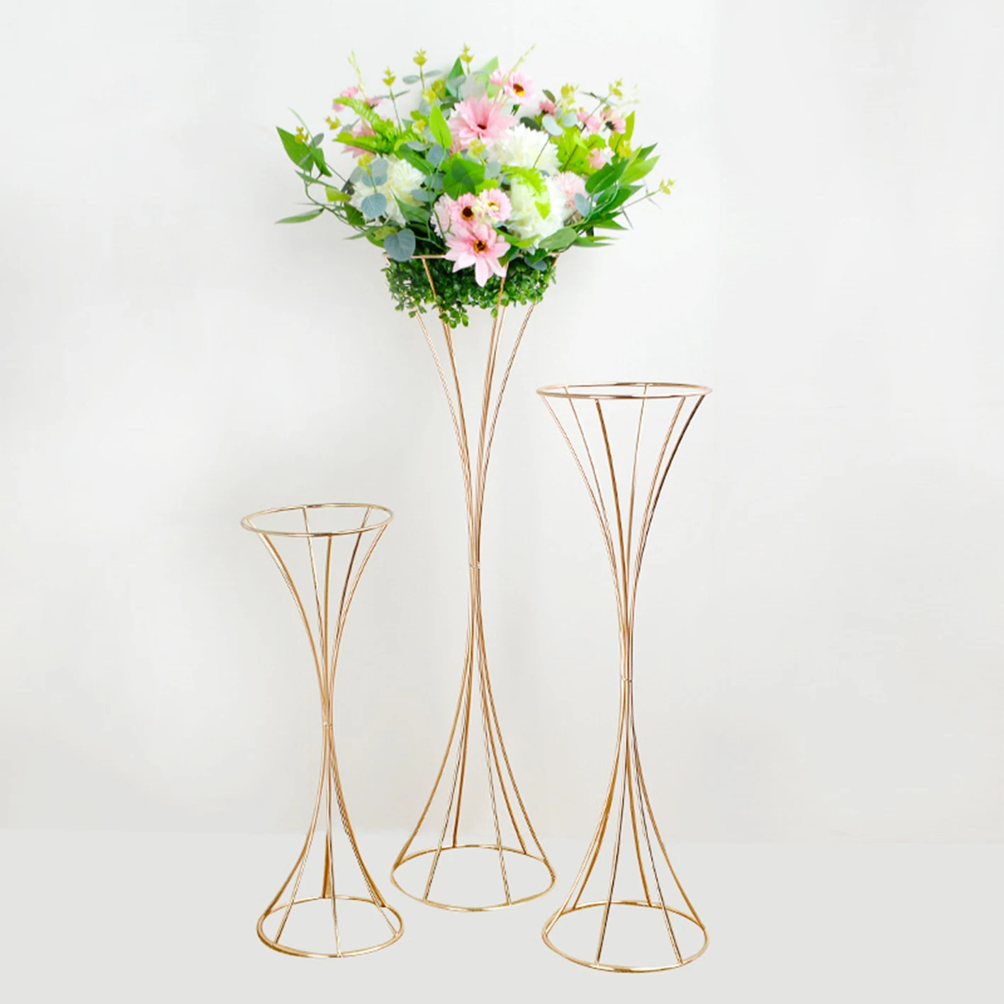 Dibei Good Price Tall Event Party Center Table Gold Luxury Flower Vase for Wedding Reception