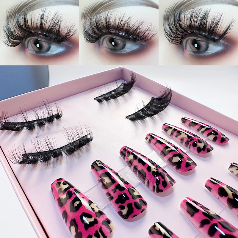 Luxury Press on Fake Women Nails Bag Kit and Top Seller False Faux Mink Eye Lash Eyelash Packaging Gift Set