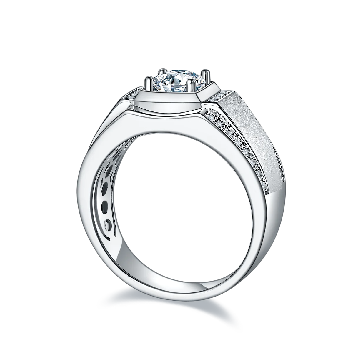 Fine Jewelry Men Silver Rings 1 ct 2 ct Round Cut D VVS1 Moissanite 925 Sterling Silver Ring