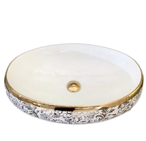 Hot sales household bedroom equipment product oval shape gold art hotel bathroom wash basin