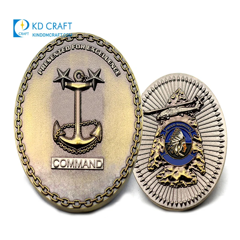 Wholesale no minimum custom anchor logo stamping embossed logo souvenir metal challenge coin
