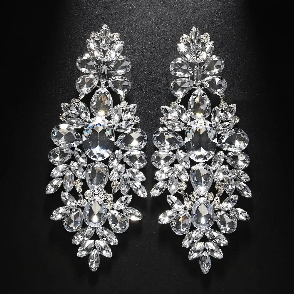 Exaggerated Earrings Shining Luxury Fashion Geometry Rhinestone Earrings Jewelry Wholesale