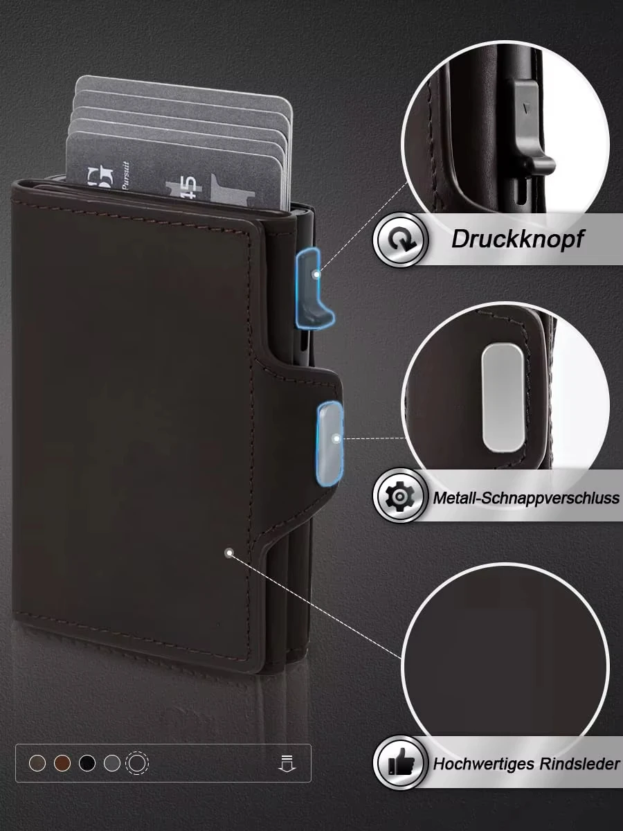New Smart Automatic Pop Up Card Case Slim Metal Aluminum Wallet With Zipper Coin Pocket Real Leather Tri-fold Mans Wallet
