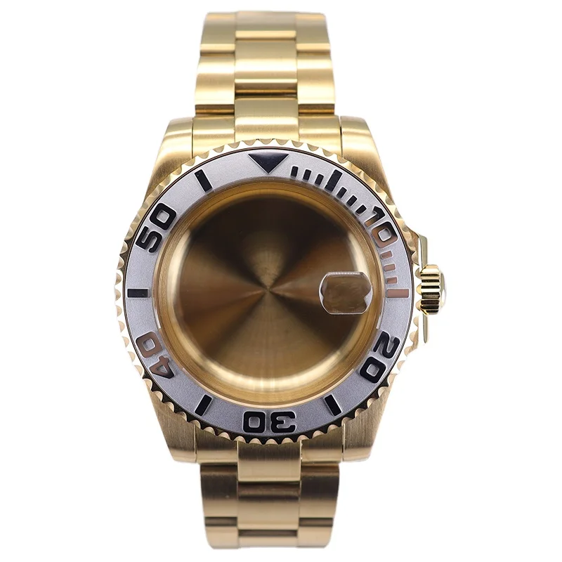 Custom 40mm modified gold case full set Convex word ceramic bezel bracelet for SEIKO NH35 Nh36 Eta 2824 Miyota 8215 Movement