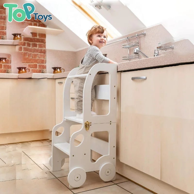 TOP Montessori Helper Tower Table and Chair in One Learning Stool 2v1Learning Tower Kitchen Step Stool Back Montessori Tower