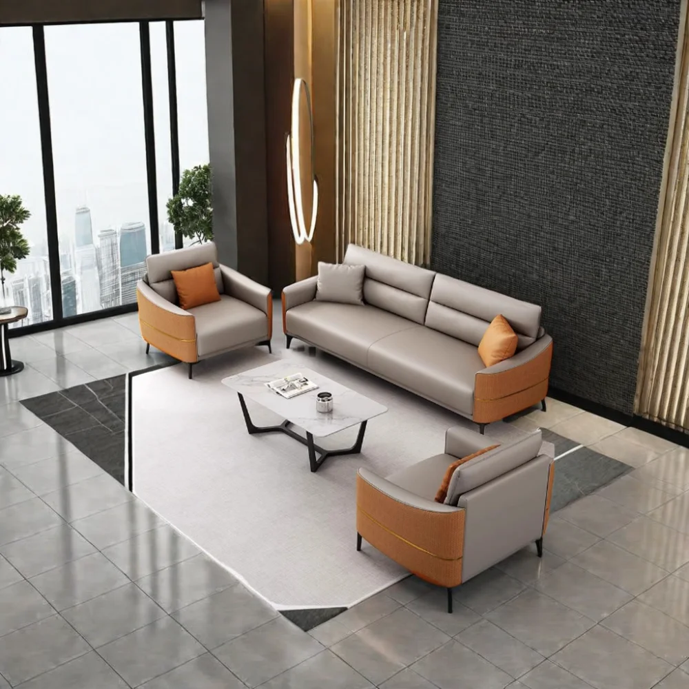 Luxury Modern Contemporary Office Sofa Set High Quality GENUINE Leather for Living Room Dining and Reception Office Furniture