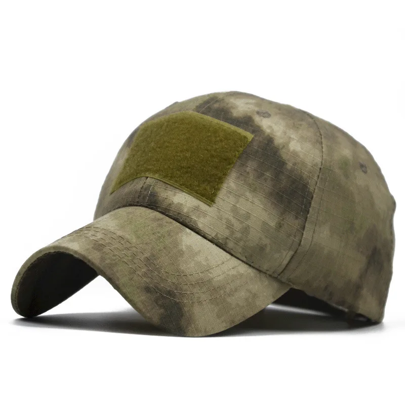 Custom Adjustable Outdoor Cotton Embroidery Cap Tactical Camouflage Baseball Cap, hook and loop backing Camping Caps Hats