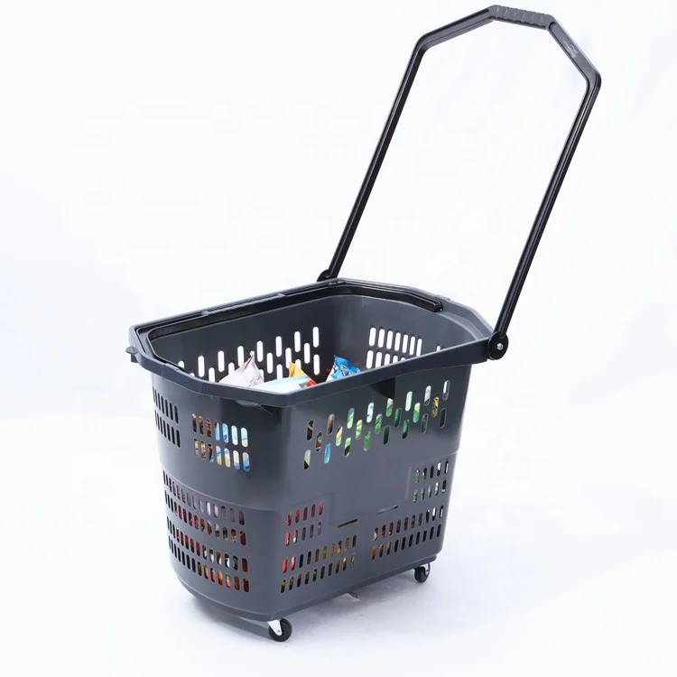 Manufacturer Cheap 60L Grocery Supermarket PP Plastic Storage Shopping Trolley Basket for Sale