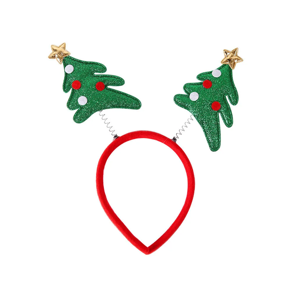 Wholesale Christmas tree gold bow Small bell Headband Green straw hoops Hair accessories Christmas party accessories