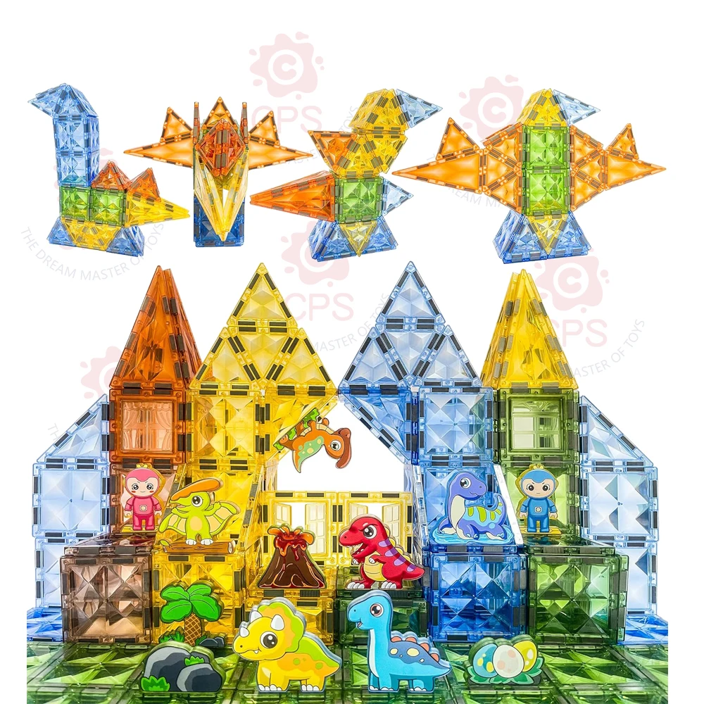 STEM Magnet Toys 90pcs Magnetics Tiles For Kids Educational Magnetics Building Blocks Set Dinosaur Toy For Children