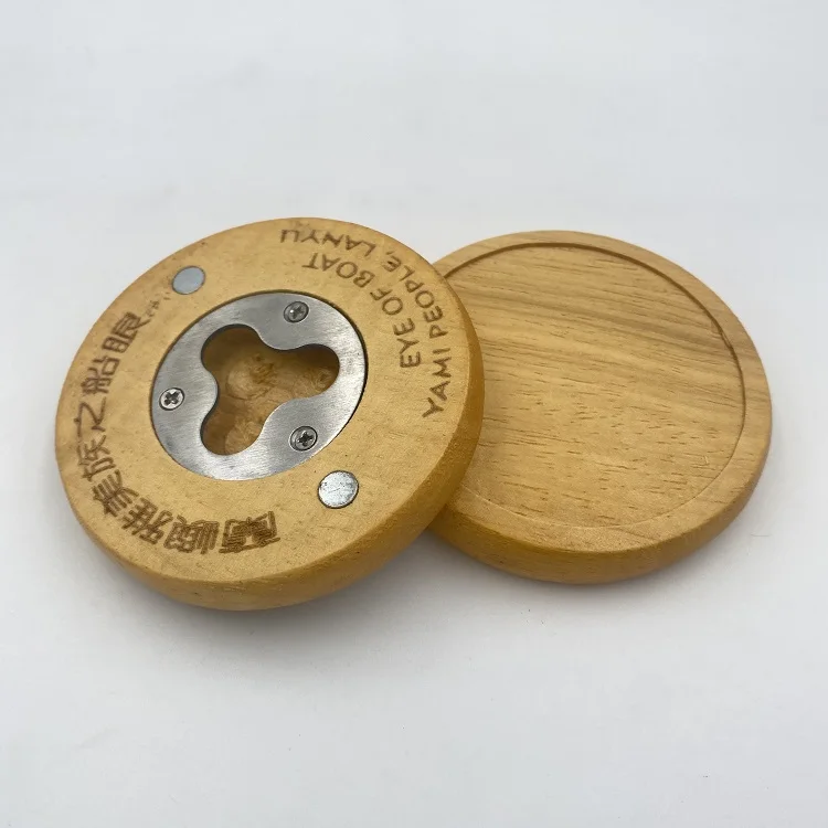 Customized or ready-made wood round-shaped beer opener with magnetic