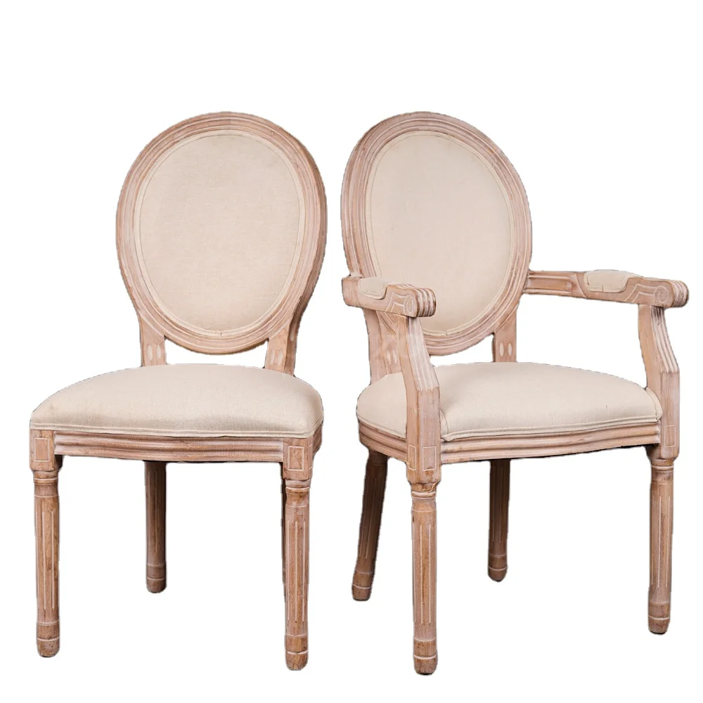 Round Back Wooden French Louis Dining Armchair