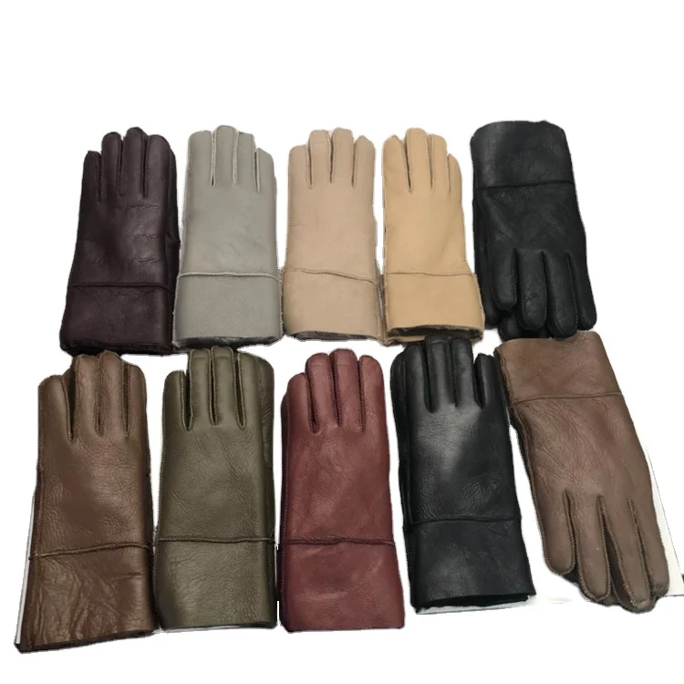 2021 winter ladies warm sheepskin gloves fur one leather outdoor wholesale