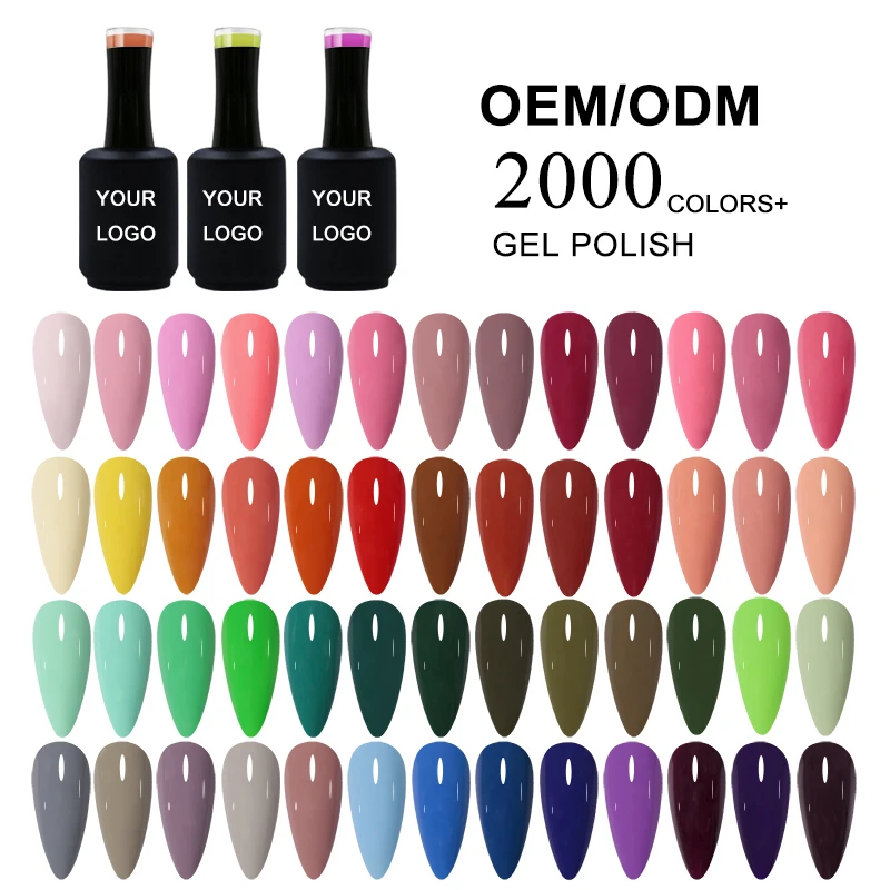 Private label customized logo vegan glitter and solid gel polish more than 2000 gel nail colours white black pink blue UV gel