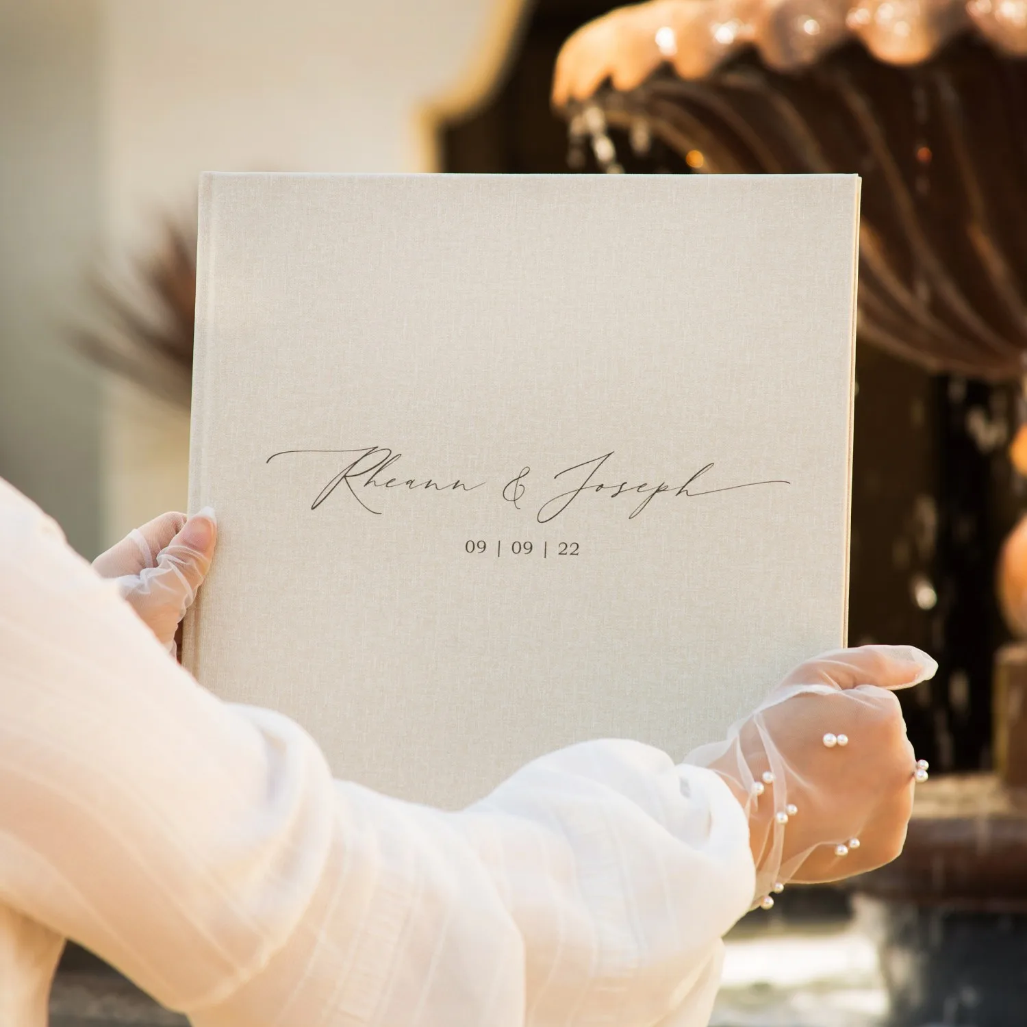 12X12 Premium Canvas Lined Cream Engagement Party Modern Reception Signing Linen Wedding Decor Guest Book Sign Guestbook