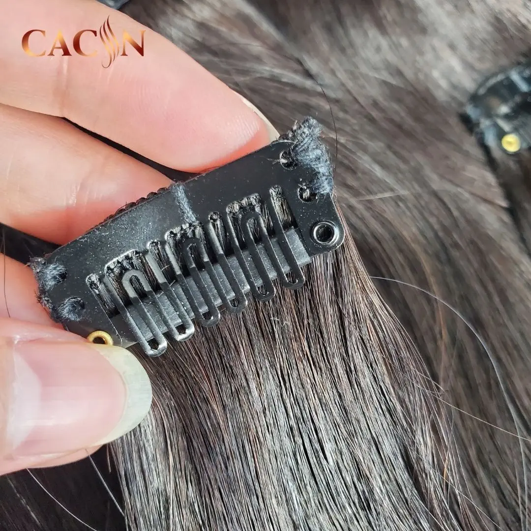 CACIN Raw unprocessed invisible clip in hair extensions 100human hair, wholesale 100% virgin remy natural hair seamless clip ins