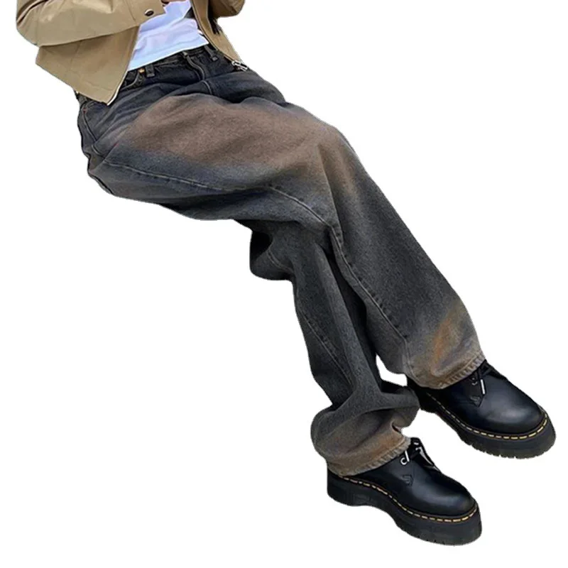 Fashion Women High Waist Jeans Hip Hop Streetwear Cotton Straight Trousers Washed Design Denim Pants For Girls