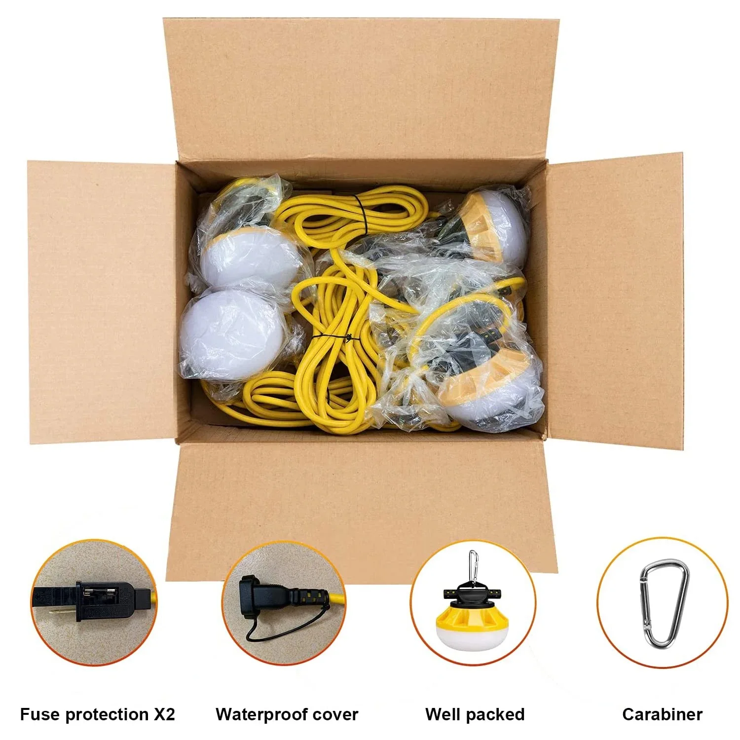 Sehon 100 Foot Yellow Construction String Lights With Fuse High Lumens Plastic Cage Work Light String