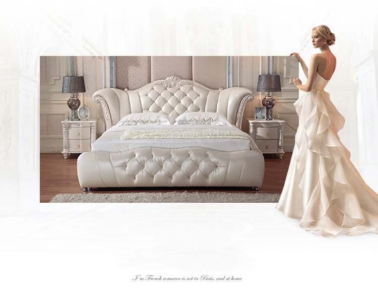 Роскошная мебель для спальни в европейском стиле, антикварные однотонные кровати большого размера из натуральной кожи для отеля