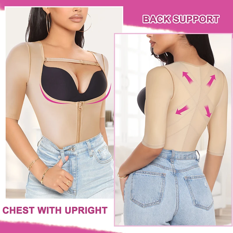 women bodysuit top detachable strap body shaper columbian fajas shapewear with zipper