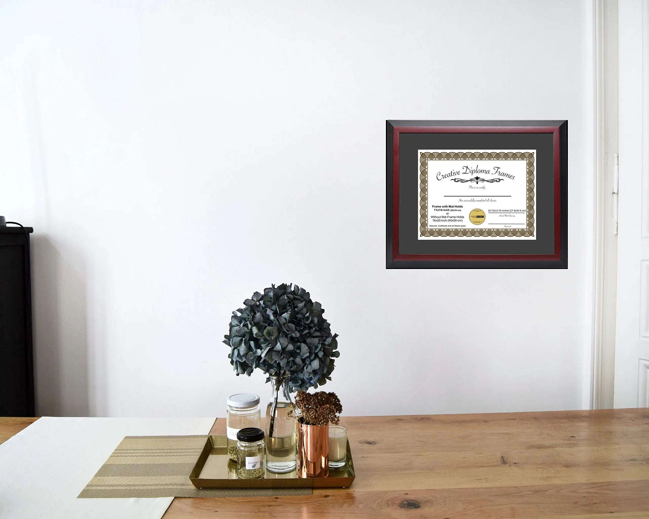 11x14 Mahogany  Diploma Frame with Black Matting Holds 11 by 14-inch Documents with Glass and installed Wall Hanger
